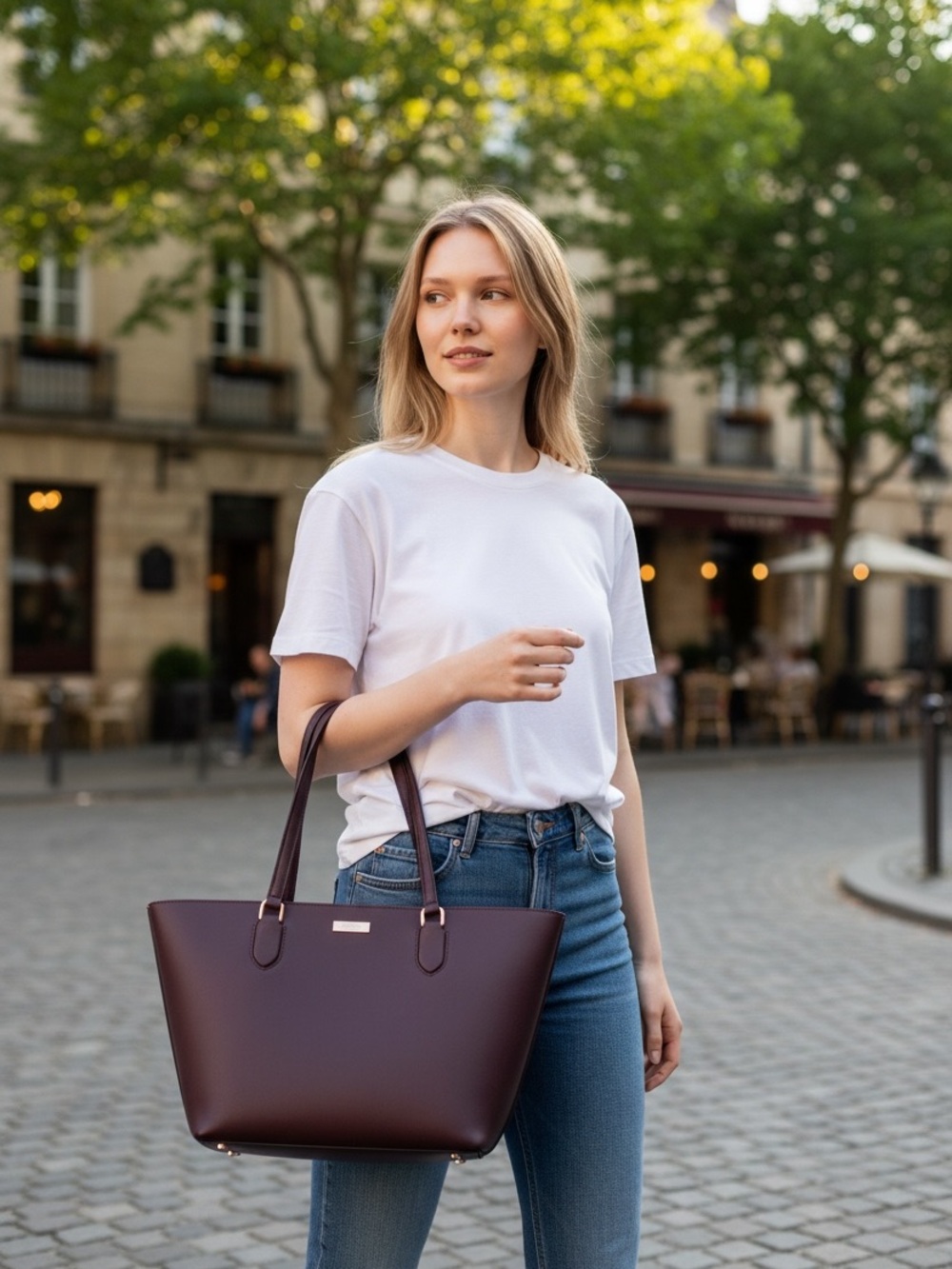 Kate Spade New York Plum/Burgundy Saffiano Leather Tote Bag